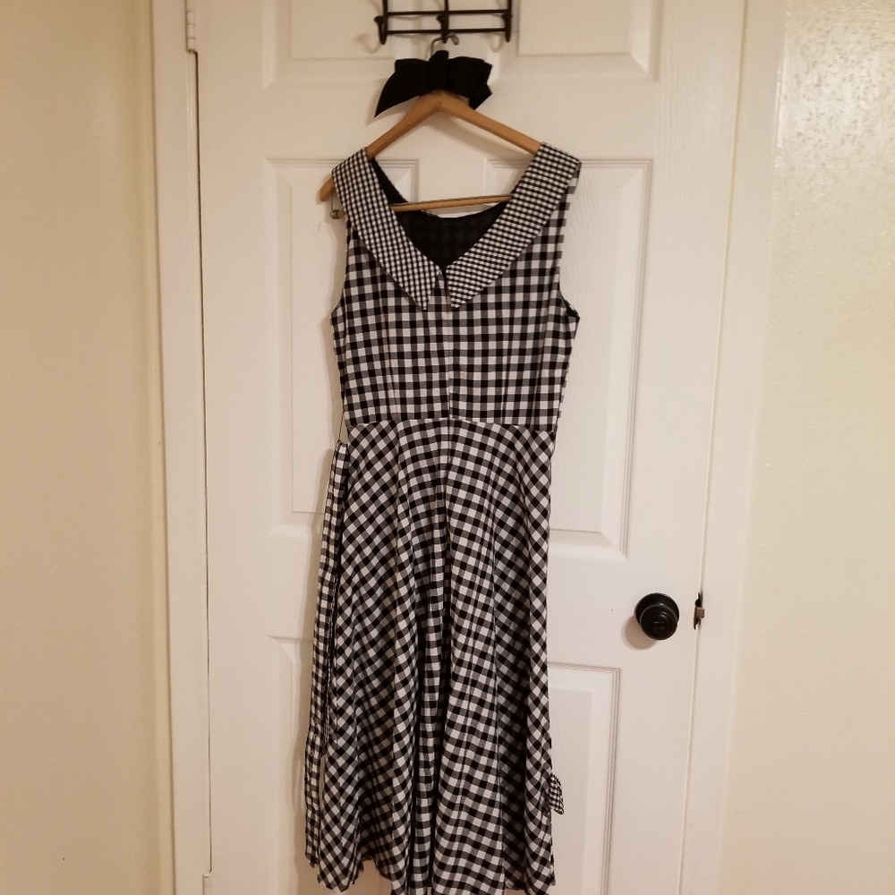 Last 1 Retro Style Gingham Check Sleeveless Dress - Picture 8 of 8